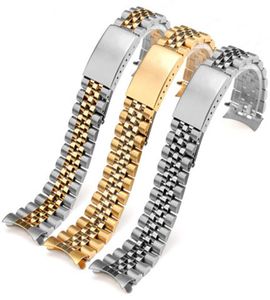 Watchband 13mm 17mm 20mm Solid rostfritt stål Watch Band Two Tone Hollow Curved End Screw Link Rem för Datejust Old Style Jubilee Armelets8704892