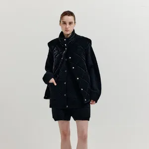 女性のベスト冬スタイルブラックロンバスサイドスリットキルティングスタンドカラーコットンベストジャケット