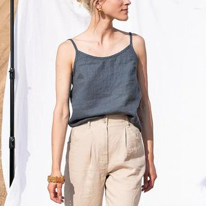 Linen Tops 여성 2024 Solid Sleeveless White Crop Top 기본 Camis 한국 패션 의류