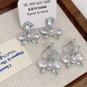 Dangle Küpeler Fransız Tasarım Blue Love Bow Pearl Light Lüks Damla Damla Kadınlar Basit ve Romantik Sivrisinek Bobin Disk