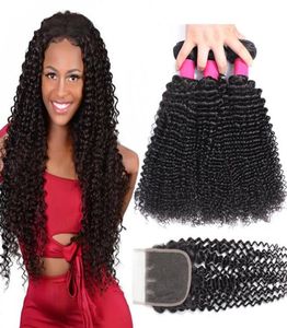 9A Brazilian Virgin Hair Bundles With Closures 4X4 Lace Closure Human Hair Bundles With Closure Deep Wave Kinky Curly Loose Wave B9685163