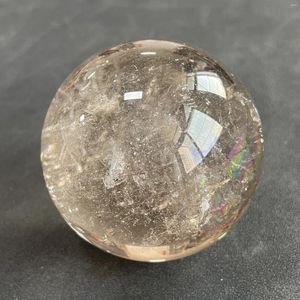 Estatuetas decorativas 268g Natural Stone Smoky Crystal Ball polido Clear Quartz Rainbow Sphere Reiki Healing Gift Decor Fengshui Y1131