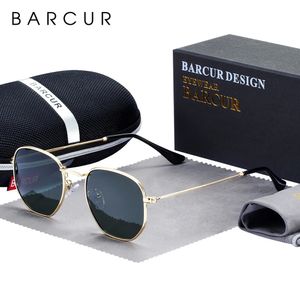 Barcur Classic Retro Offerice Sunglasses Человек -шестигранные солнцезащитные очки металлические рамки Солнцезащитные очки с коробкой Oculos de Sol Gafas 240409