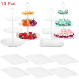 Platten 10pcs Kuchenstand Set 3-tierende Cupcake-Tisch-Display-Turm-Dessertschalen für Hochzeitsfeier Runde Quadratbestände