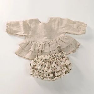 Shorts Soft Breathable Baby Girls Clothing Set Vintage Linen Cotton Long Sleeve Tutu Shirt Dress+Triple Layers Skirt Shorts Outfits