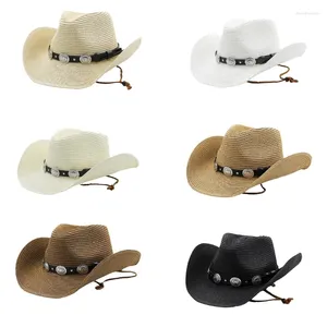 Basker cool cowboy hatt andas sommar solskyddsmedel vävd cowgirl temaparti huvudbonad gåva till familjevän