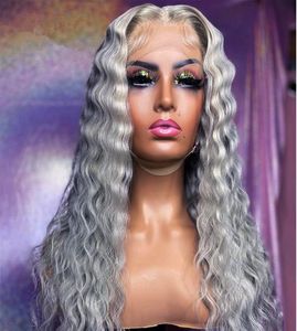 Long Gray Loose Deep Wave Wigs for Black Women BlondeBluePink Colored Synthetic Lace Front Wigs Simulation Human Hair3218604