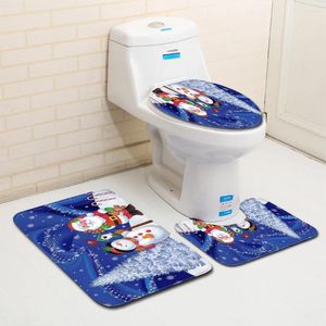 Bath Mats 3pcs Set 45 75 Toilet Seat Cover Bathroom Mat Home Non-Slip Absorbent Doormats Christmas Decoration Carpet Printing Flannel Rug