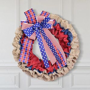 Decorative Flowers Home Door Hanging Decoration Red Blue And White Bow Independence Day Garland Pendant 48 Wreath Christmas Outdoor