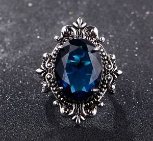 Big Peacock Blue Sapphire Pierścienie dla kobiet mężczyzn Vintage Real Srebrny 925 Ring Biżuterii Anniversary Gifts1368471