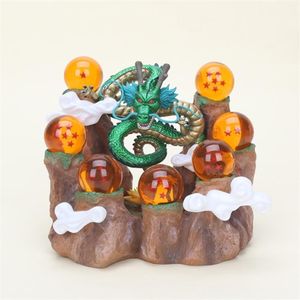 Anime giapponese Shenron Shenlong Green Metallic Gold Model Toy Pvc Figura Mountain Base Resin Ball Decretion Y12213683587