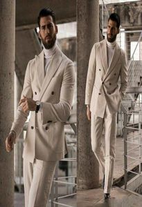 Mais recentes designs homens casamento 2 peças ternos bege de peito duplo de lapela blazer de blazer formal de blazer formato de blazer de tresmmen