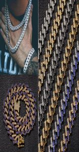 Hip Hop Bling Chains Jewelry Men Iesed Out Neck Out Gold Silver Blue Blue Diamond Miami Cuban Link Chain4152565
