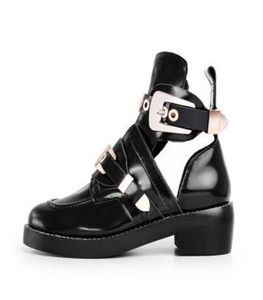 2019 New Paris Classic Ceinture Ankle Ankle Boots Punk Spirit High Derby Shoes Black Leather Backle Boot