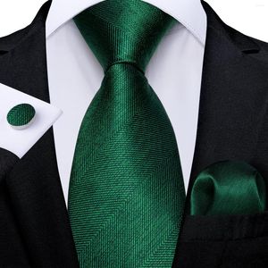 Bow Ties Fashion Solid Green Silk Jacquard Woven For Men Wedding Party Accessories Necktie Handkerchief Cufflinks Gift DiBanGu