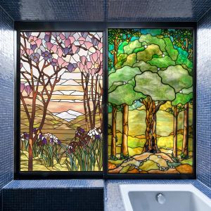 Films European Style Stained Glass Window Sticker Electrostatic Static Cling Transluent Frosted Glass Film Bathroom Decal Removable