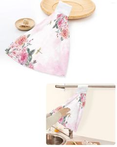Towel Pink Flower Dragonfly Watercolor Hand Towels Home Kitchen Bathroom Hanging Dishcloths Loops Soft Absorbent Custom Wipe