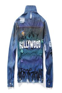 Luksusowa kurtka masy 20ss marka mody Wysokiej jakości mężczyźni mężczyźni Kurtka Hip Hop Long Rleeve Rubted Blue Blue Denim J4783008