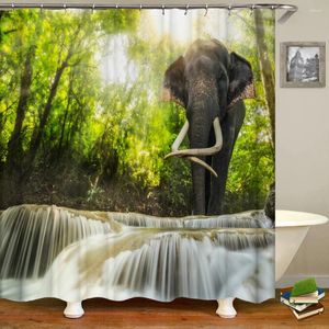 Cortinas de chuveiro Elefante 3D Animais de elefante Banho de impressão à prova d'água de impressão com ganchos decorativos em casa