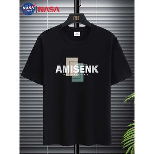 NASAホワイトショートスリーブサマーコットンルーズハーフスリーブカジュアルファッショントップメンズTシャツ