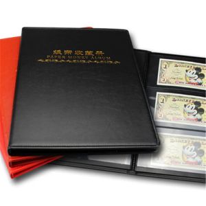 Albumy PCCB skórzana okładka ręczna ręczna kolekcja pieniędzy Książka ustalona 10 arkuszy / 20 stron z czarnym tłem trzy wewnętrzne rzędy