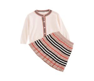 Kids stripe knit wool blends 2pcs Clothing Sets tracksuits cardiganskirt Christmas outfits children designer sweaters girls 18M79413323