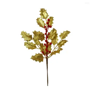 Decorative Flowers Plastic Gold Leaves Red Berries Picks Simulation Sunflower Cuttings Artificial Flower Branch Christmas Party DIY Decor