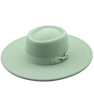 95 cm breda brim vanlig svart platt hatt båtare kvinnor ull fedora filt hattar med bowknot vintage kyrka bröllop panama cap1219996