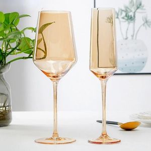 Wine Glasses 3 Kinds Specifications Electroplating Glass Cup 400-600Ml Light Luxury Amber Goblet Family Bar Festival Banquet Drinkware