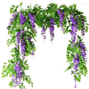 Decorative Flowers 2M Long Flower String Artificial Wisteria Vine Garland Plants Foliage Outdoor Home Trailing Fake Hanging Wall Decor