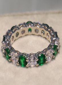 Hela mousserande helt nya lyxsmycken 925 Sterling Silver Round Cut Emerald Zirconia Populära Women Wedding Band Circle Rin5588737