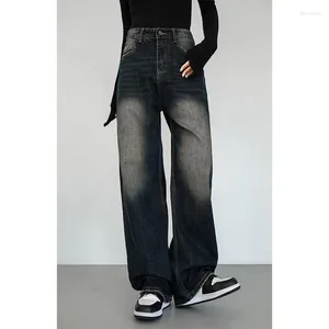 Kvinnors jeans svarta höga midja kvinnor stjärnor trycker vintage amerikansk mode streetwear bred ben kvinnlig denim byxor raka byxor