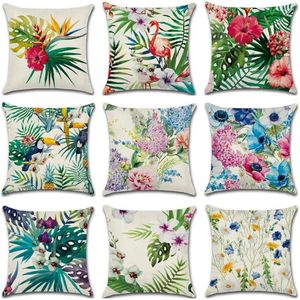 Pillow Tropical Plants Cover Decorative Pillowcases Flamingo Printing Cotton Linen Throw Case Flowers