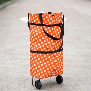 Storage Bags Folding Tugboat Bag Carrying Shopping Cart Dot Orange