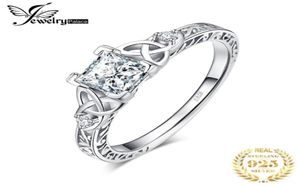 クラスターリングJPalace Celtic Knot Princess CZ Engagement Ring 925 Sterling Silver for Women Anniversary Wedding Jewelry4741635