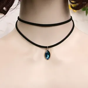 Choker Doppelschicht quadratische ovale Wassertropfen Anhänger Halskette für Frauen Vintage Gothic Black Samt einfache Nackenschmuck Chock