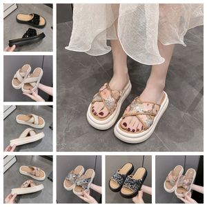 New top Thick soled cross strap cool slippers women black Exquisite sequin sponge cake sole one line trendy slippers size35-41