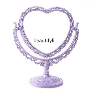 Figurine decorative ZQ Specchio cosmetico Desktop Makeup Love Stand Princess Student Retro Dormitory