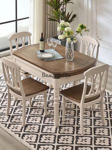 Decorative Figurines American-Style Solid Wood Dining Tables And Chairs Set Country Retro Foldable Round Table