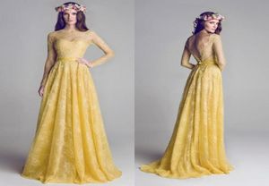 2019 Ny Yellow Lace Bohemian brudtärklänningar Långärmar Täräckade rygglösa Long Maid of Honor Country Guest Party Dress Cheap4883598