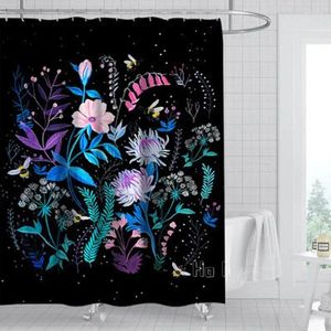Shower Curtains Floral Black Background Fluorescent Personalized Curtain Bathroom Decor
