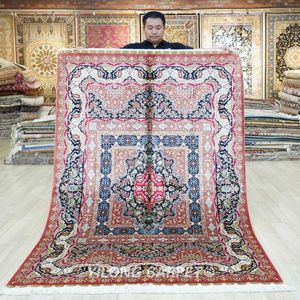 Tappeti 4.5'x6.5 'Design all-over fatti a mano Vendita di tappeti di seta turca floreale (TJ421A)