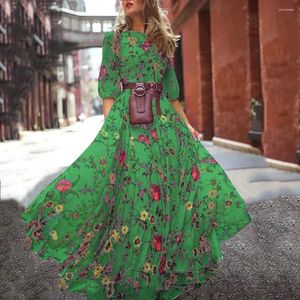 Повседневные платья Женщины напечатанное шифоновое платье Элегантное цветочное макси для A-Line Silhouette High Design Design Spring