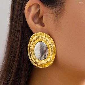 Stud Earrings Exaggerated Large Round Circle For Women Classic Vintage Gold Color Piercing Earring Jewelry Accessories Steampunk