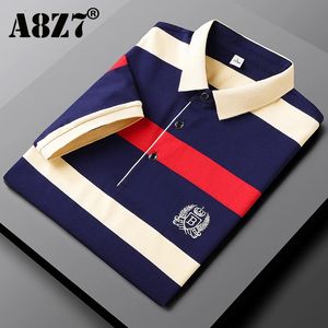 Summer Men Classic Striped Polo Mens Cotton Kurzärärmelte gesticktes Business Casual Polo Shirt Männlicher Drop 240412