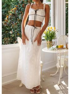 Casual Dresses Women Maxi Long Skirt Outfits Y2k Sleeveless Cami Crop Top High Waist Flowy Midi Set Summer 2 Pieces