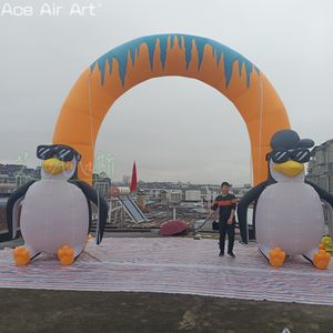 Outdoor Decoration 6m W 20ft wide Inflatable Penguin Arch Entertainment Animal Archway Entrance for Zoo or Business Rental