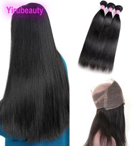 Peruvian 3 Bundles With 360 Lace Frontal Straight Hair Silky Bundle With Human Hair Wefts Closures Natural Color3146421