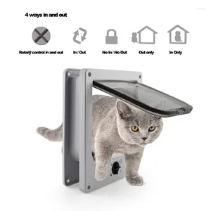 Cat Carriers Pet Door 4 Way Lockable Puppy Kitten Security Flap ABS Plastic Animal Small Cats House Entry Exit Gate Supply