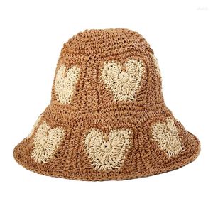 Beret Love Heart Crochet Fisherman Straw Hat Women Brim Sun Beach Busket